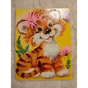 Vintage Coby Greeting Card Large Baby Tiger Get Well Beautiful Condition Retro
